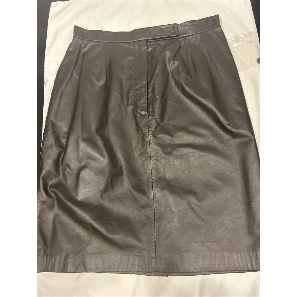 Apostrophe Genuine Leather Pencil Skirt Brown Size 6 Vintage Y2K 90s Minimalist - Picture 1 of 12
